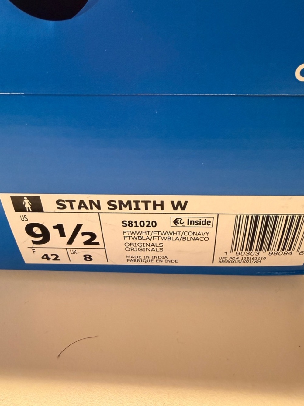 adidas Stan Smith W White and Navy Shoe Box Label - Picture 3 of 7